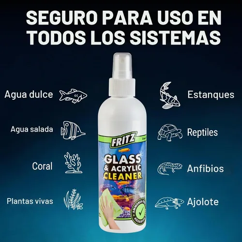 Vista 5 de Fritz Aquatics Spray limpiador de vidrio y acrílico para acuario para un tanque transparente (8 onzas)