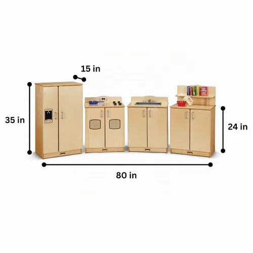 Vista 2 de Jonti-Craft 2411JC Culinary Creations - Cocina de juego, 35 x 80 x 15 pulgadas, madera natural, juego de 4 piezas