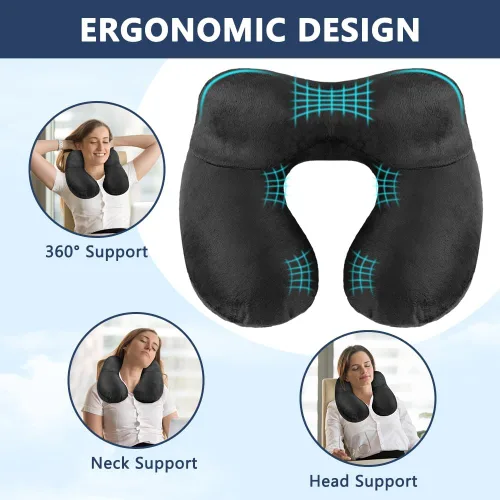 Vista 6 de flintronic Almohada inflable de viaje, almohada inflable de viaje para avión, soporte de cuello de terciopelo suave, almohada ergonómica ligera