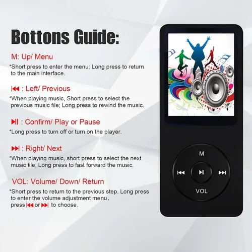 Vista 2 de Reproductor de MP3 de 64 GB con altavoz, auriculares, reproductor de música portátil para niños, soporte para grabación de voz, imagen, video, libro