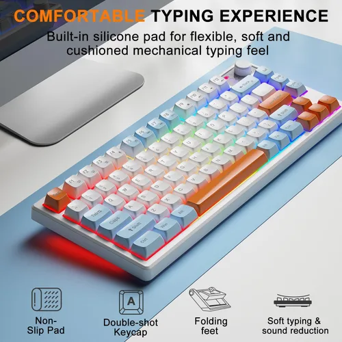 Vista 2 de BlueFinger Teclado y mouse inalámbricos 75% para juegos con pantalla inteligente, teclado inalámbrico recargable con control de perilla, mouse