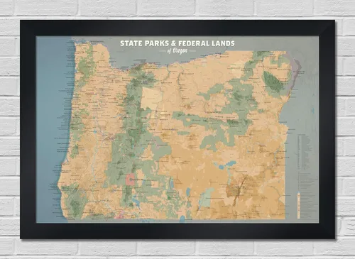 Vista 4 de Best Maps Ever Oregon State Parks & Federales - Póster de 24 x 36 pulgadas (camello y azul pizarra)