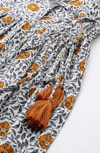 Vista 7 de Janasya Mujer Algodón Blanco Verano Casual Estampado Floral 34th Manga Cuello en V Fluido Angarakha Kurta