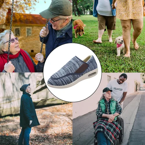 Vista 2 de Zapatos para diabéticos para hombre, zapatos de ancho ancho con cierre de ajuste para ancianos, alivio del dolor diabético y pies hinchados