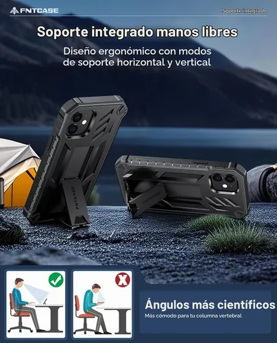 Vista 4 de FNTCASE - Funda para iPhone 12 con protector de pantalla integrado y soporte 20FT Military-Grade Drop Protection, Anti-Slip Matte Textured, Rugged