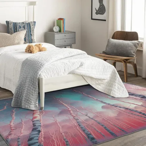 Vista 3 de Alfombras blancas de abedul para dormitorio, sala de estar, alfombra de bosque de 3 x 5, lavable, antideslizante, suave, alfombra de pelo bajo, Dfg4
