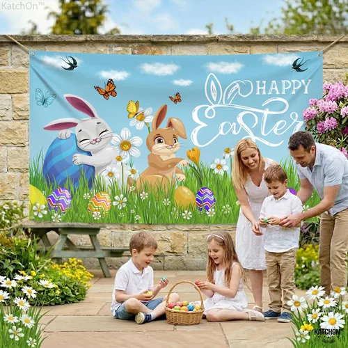 Vista 3 de KatchOn, Cartel de feliz Pascua – Xtragrande 72 x 44 pulgadas Fondo de Pascua para fotografía Pancartas de pared de Pascua para decoraciones