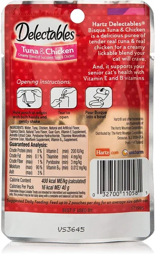 Vista 2 de Hartz Delectables Senior Bisque Lickable Cat Treats - Atún/Pollo 4 bolsas