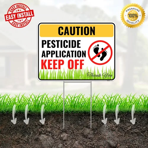 Vista 5 de Venicor Cartel de pesticidas con estacas de metal, 12 x 9 pulgadas, plástico corrugado, banderas de pesticidas para césped, aplicación de pesticidas