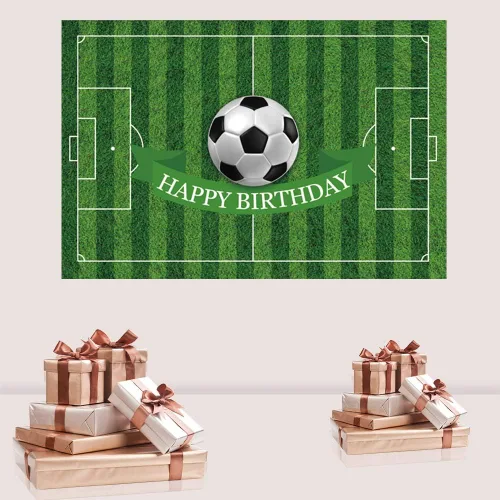 Vista 3 de Fondo de poliéster 6x3.6ft Fútbol Cumpleaños Banner Campo de Fútbol Deportes Fondo de Cumpleaños Fiesta de Cumpleaños Fondo para Fotografía