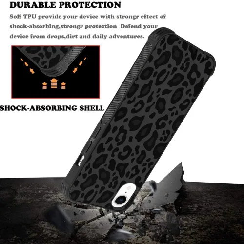 Vista 147 de KANGHAR - Funda compatible con iPhone 11, diseño de leopardo negro, textura de neumático antideslizante, a prueba de golpes, funda protectora