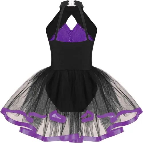 Vista 119 de CHICTRY Vestido tutú de ballet con lentejuelas brillantes para niñas y niñas, moderno disfraz de baile latino de jazz