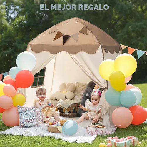 Vista 7 de Tienda de Juegos Extra Grande para Niños con Banderas y Luces de Estrella, Tipi Portátil y Plegable, Tiendas de Cama Dosel de Cama para Niños