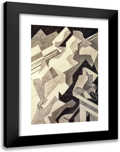 Vista 3 de ArtDirect Gris, Juan 19x24 Black Modern Framed Art Print with Double Matting Titled: Harlequin at Table II
