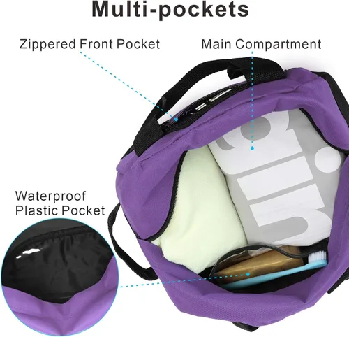 Vista 5 de AirBuyW Mini bolsa de lona de 12 pulgadas, pequeña bolsa deportiva de viaje, bolsa de gimnasio de fin de semana para hombres y mujeres, Púrpura