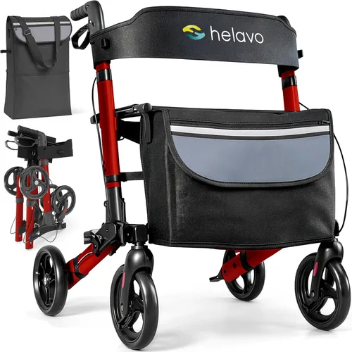 Vista 10 de Helavo Rodillo plegable con asiento, ruedas giratorias de 360° de 8 pulgadas, 24.8 pulgadas de ancho, andador de aluminio ligero para personas