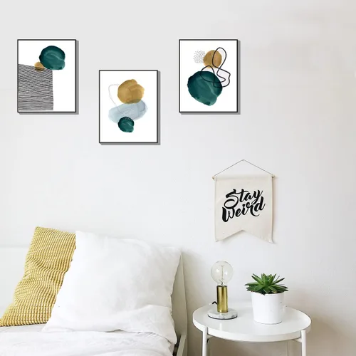 Vista 4 de AsmaArt Impresiones artísticas de geometría abstracta verde para pared, estilo bohemio, decoración de pósteres para el hogar, 8 x 10