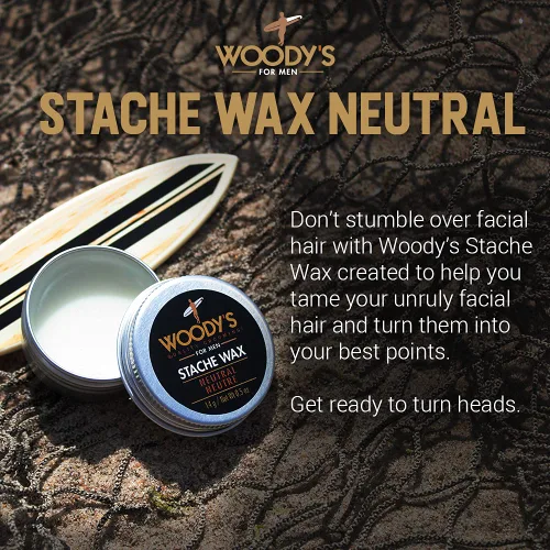Vista 2 de Woody's Cera para bigote – Cera de peinado de barba fuerte para hombres, domina el vello facial rebelde, acabado neutro, no grasa, control de larga