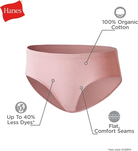 Vista 3 de Hanes Ultimate - Ropa interior para niña, Pure Comfort Organic 100% algodón, bragas, calzoncillos e hipsters, paquete de 8
