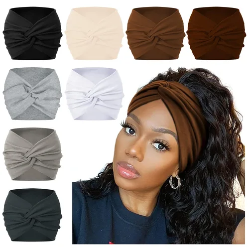 Vista 8 de AKTVSHOW Diademas tipo bandana de 7 pulgadas de ancho para mujer, diademas turbantes de cachemira de moda para cabello grueso, antideslizantes