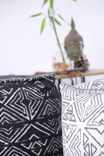 Vista 8 de Mandala Life Art Puf otomano - 20x20x20" - Taburete Reposapiés - Cubo Negro