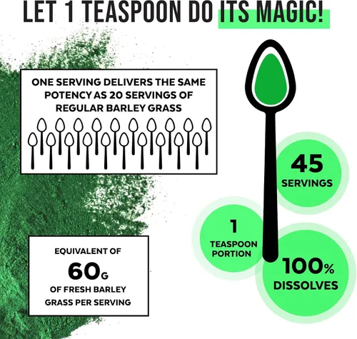 Vista 6 de Numami Polvo de jugo de hierba de cebada orgánica, cultivado en Estados Unidos, puro crudo y soluble en agua, añádelo a tu batido o bebida como jugo