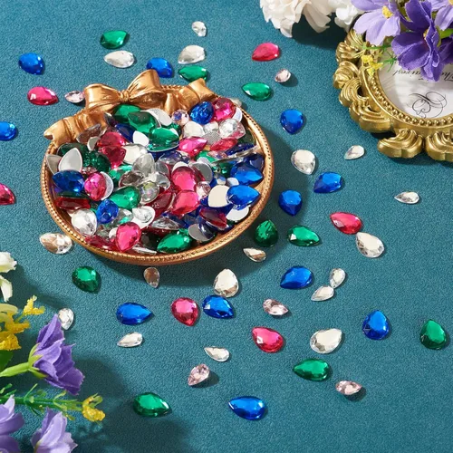 Vista 2 de Pandahall - 1200 unidades de diamantes de imitación para coser en forma de lágrima, diamantes de imitación de cristal con parte trasera plana