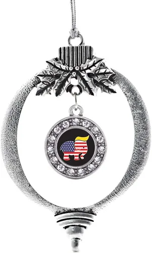 Vista 22 de Inspired Silver - Adorno con dije de cara de carlino - Adornos navideños de círculo de plata con joyas de circonita cúbica