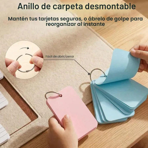 Vista 3 de Koogel 1500 tarjetas flash para estudiar con anillos de metal, 2.2 x 3.5 pulgadas, tarjetas de índice de colores a granel, blocs de notas pequeñas