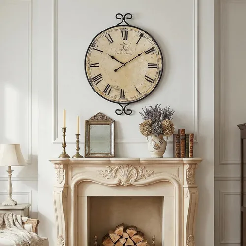 Vista 4 de Reloj de pared de 30 pulgadas para sala de estar, reloj de pared de granja extragrande, marco de hierro forjado con acabado dorado retro, relojes