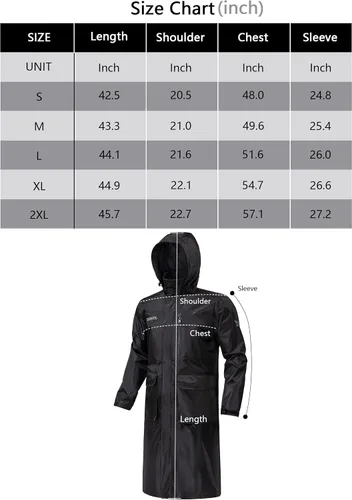 Vista 7 de Rodeel Chubasquero largo impermeable con capucha, poncho con bolsillo para senderismo, camping, actividades al aire libre
