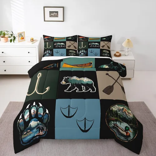 Vista 21 de Castle Fairy Cute Giraffe Bedding Set Twin Size 2 Pcs,Lodge Cabin Jungle Rustic Style Comforter Set for Kids Teens Adults,Wild Animal Pine Trees
