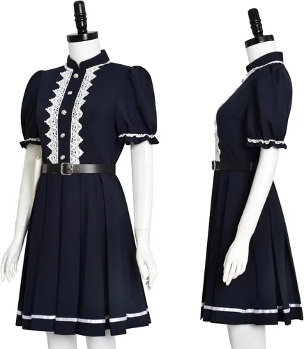Vista 2 de PINOM Disfraz de Isaac de película de terror para cosplay de niños del maíz 2023, vestido azul, falda uniforme de Halloween para mujeres y niños