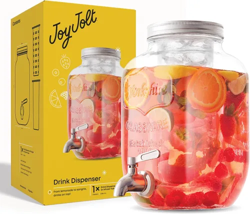 Vista 9 de Dispensador de bebidas de 1 galón. Dispensador de bebidas de vidrio con espita de acero inoxidable más cilindro de hielo e infusor de frutas.