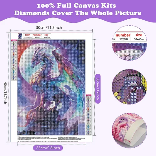 Vista 2 de SENQAO Kits de arte de diamantes de dragón para adultos – Kits de arte de diamantes 5D para bricolaje, pinturas de puntos de diamante con diamantes