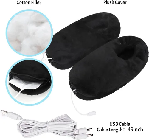 Vista 4 de Zapatillas de felpa acolchada gruesa con calefacción eléctrica, para hombre y mujer, almohadilla térmica recargable por USB, calentador de pies