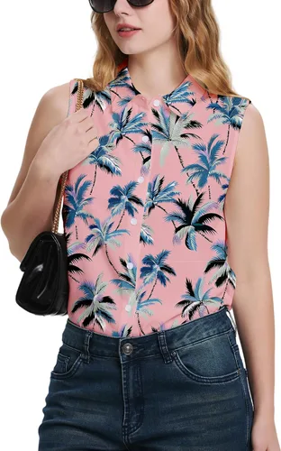 Vista 9 de YAMANMAN Camisas sin mangas con botones para mujer, blusa clásica con cuello en V