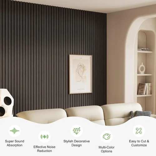 Vista 26 de Paquete de 2 paneles de madera para pared, paneles acústicos de listones de madera de 48 x 24 pulgadas, paneles acústicos para decoración de paredes