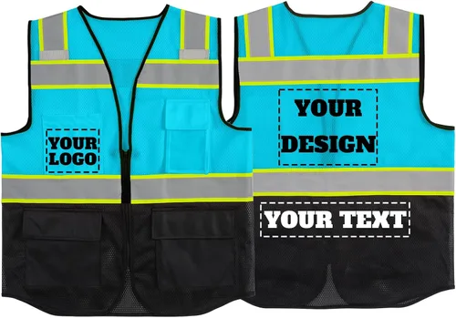 Vista 37 de Chaleco de seguridad reflectante de malla con logotipo personalizado con cremallera Chaleco de alta visibilidad para construcción al aire libre Ropa