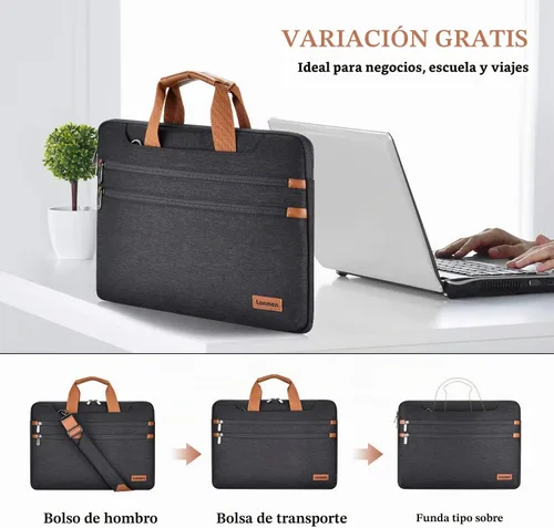 Vista 4 de LONMEN Funda para laptop de 15-15.6 pulgadas, protección de 360 grados, con correa ajustable para el hombro y correa de equipaje, bolsa resistente