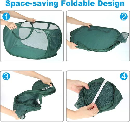 Vista 5 de PATIKIL Cesta de malla para lavandería, bolsa plegable con asas para lavandería, viajes, color negro