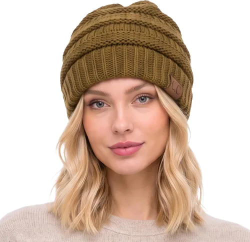 Vista 17 de CC Classic Winter Fall Trendy Chunky Stretchy Cable Knit Beanie Hat 2 tonos púrpura/azul marino