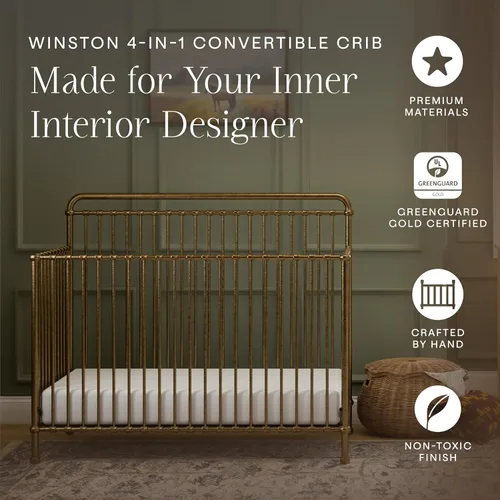 Vista 4 de NAMESAKE Winston - Cuna convertible de metal 4 en 1 en oro vintage, certificado Greenguard Gold