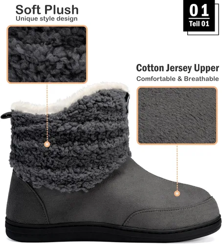 Vista 2 de JEBUKTXE Botas de invierno para hombre y mujer, botas de invierno para interiores y exteriores, pantuflas de felpa con espuma viscoelástica