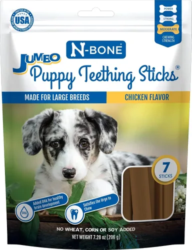 Vista 12 de N-Bone Palitos de dentición jumbo para cachorros, golosinas para perros con sabor a pollo, bolsa de 7.28 onzas