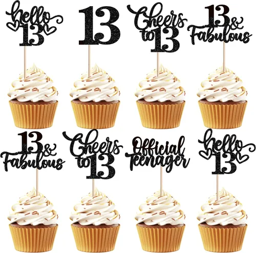 Vista 49 de 30 piezas de adornos para cupcakes de 12 cumpleaños feliz, brillantes doce, hola 12, felicitaciones a 12 años, adornos para cupcakes, 12