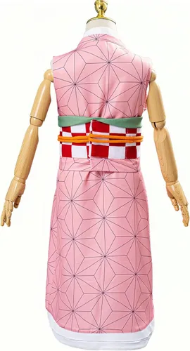 Vista 4 de Kamado Nezuko - Disfraz de cosplay para niños, conjunto de kimono de anime Demon Slayer