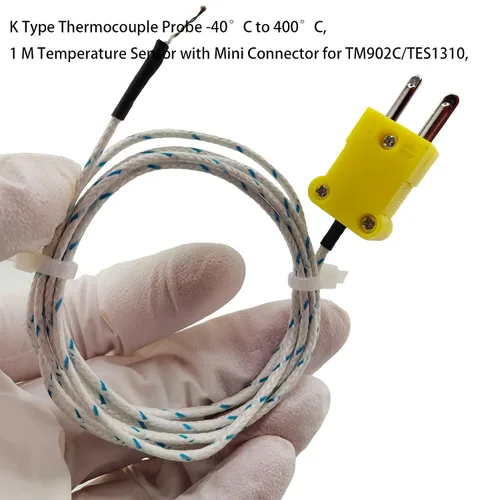 Vista 3 de 4 sondas de termopar tipo K de 1 M, sensor de temperatura de termopar tipo K con mini conector, rango de medición de línea de detección