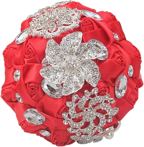 Vista 11 de Ramo de broche para novia pequeña, ramo de boda, ramo de rosas de satén para niña, hecho a medida, ramo floral de boda, arreglo de centro de mesa