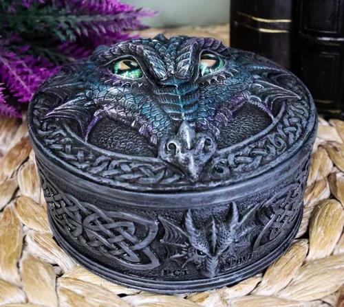 Vista 2 de Ebros Gift Nudo celta legendario azul medianoche dragón cara con ojos rodantes decorativo redondo baratija figurita medieval renacentista gótica